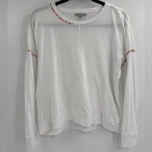 Lisa Todd white Top preppy Comfort cotton snitched long sleeve size small